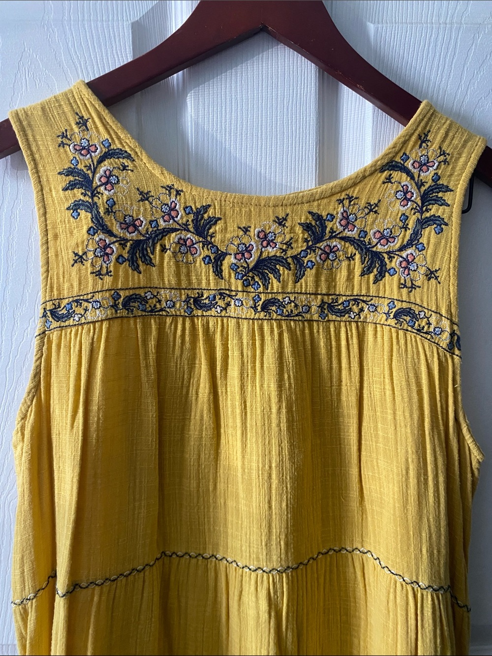 Max Studio Embroidered Mustard Yellow Boho Sleeveless Sun Dress 100% Cotton - Picture 7 of 9